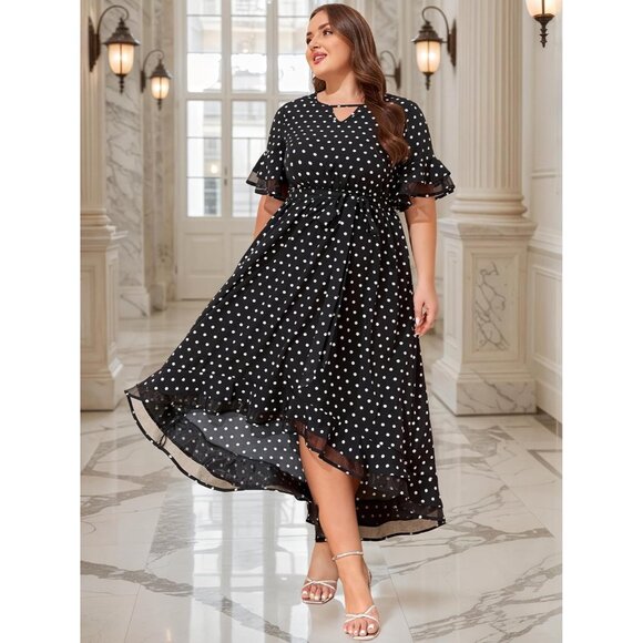 Plus Size Womens Evening Dress Mesh Ruffle Maxi Cocktail Party Summer - Picture 6 of 8